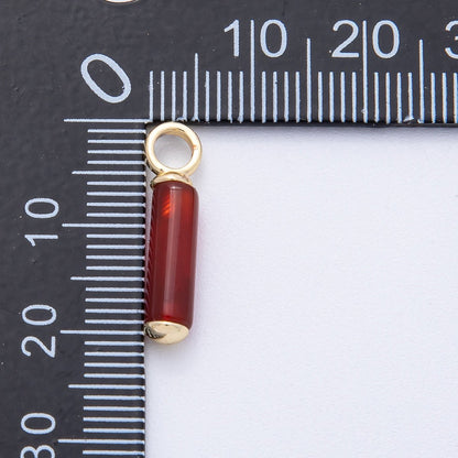 18K Gold Filled 20mm Red Carnelian Gemstone Cylinder Tube Drop Charm | AK148