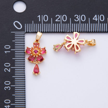 18K Gold Filled 20mm Red CZ Flower Drop Charms | Charms-00109