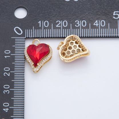 18K Gold Filled 20mm Red CZ Micro Paved Heart Charm | AF409