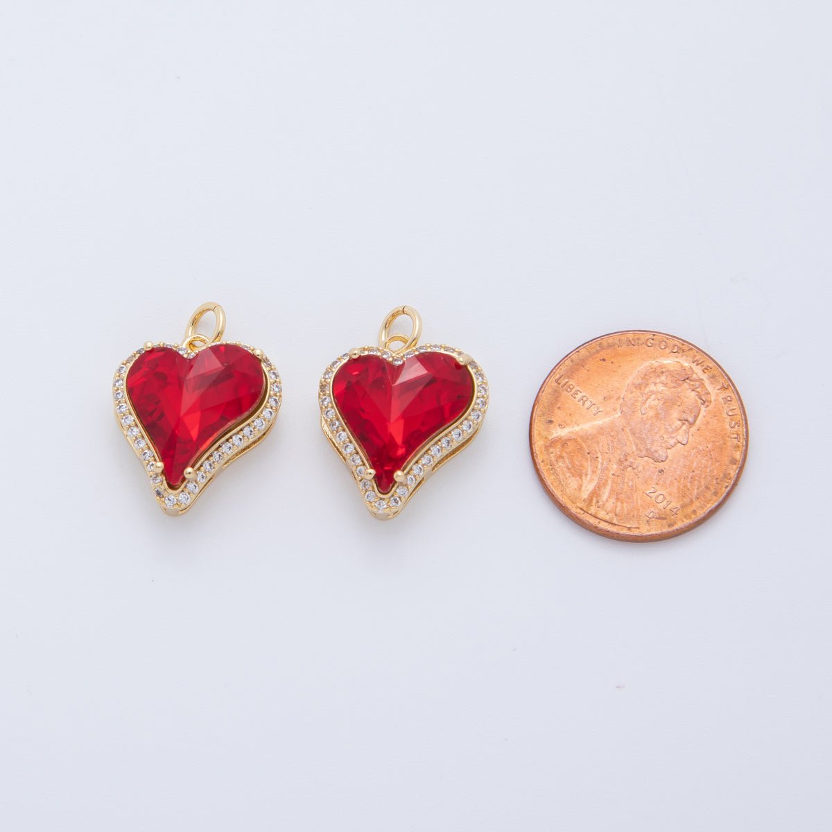 18K Gold Filled 20mm Red CZ Micro Paved Heart Charm | AF409