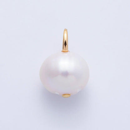 18K Gold Filled 20mm Ringed White Shell Pearl Round Drop Pendant | Charms-00323