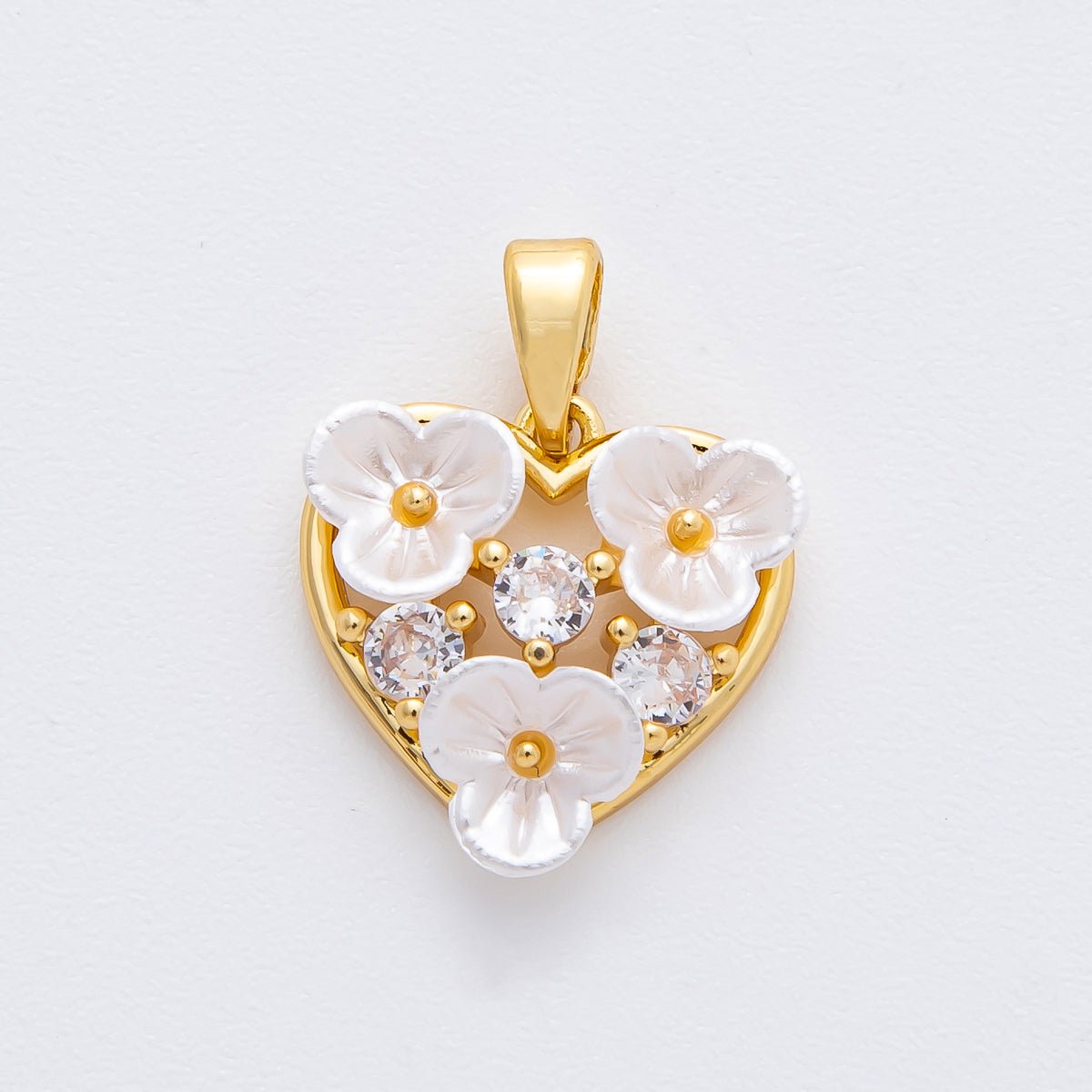 18K Gold Filled 20mm Round CZ Shell Pearl Lovely Pond Blooming Flower Pendant | AF-A1138