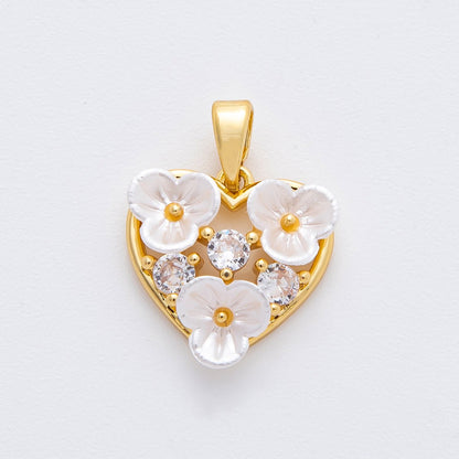 18K Gold Filled 20mm Round CZ Shell Pearl Lovely Pond Blooming Flower Pendant | AF-A1138