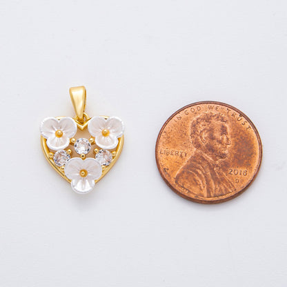 18K Gold Filled 20mm Round CZ Shell Pearl Lovely Pond Blooming Flower Pendant | AF-A1138