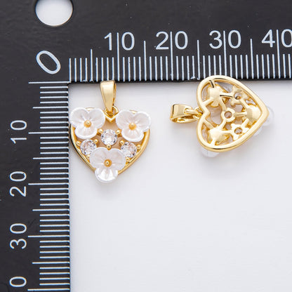 18K Gold Filled 20mm Round CZ Shell Pearl Lovely Pond Blooming Flower Pendant | AF-A1138