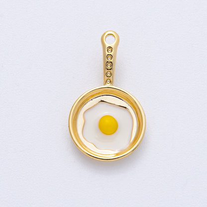 18K Gold Filled 20mm Sunny Side Egg Frying Pan Culinary Food Charm | AF1218