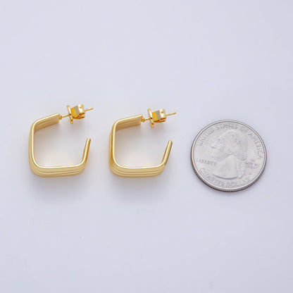 18K Gold Filled 20mm Triple Band Square C-Shaped Hoop Earrings | AD1644