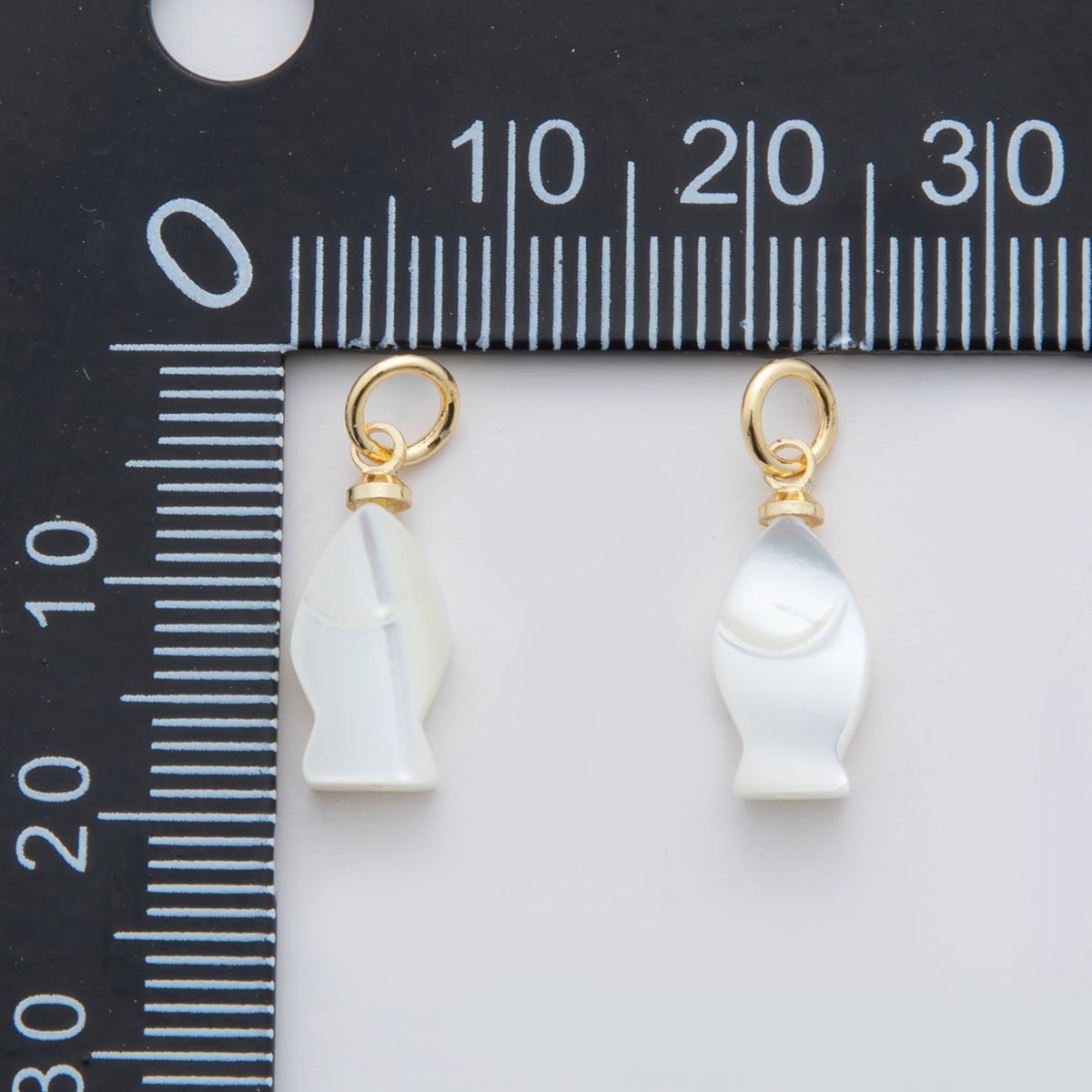 18K Gold Filled 20mm White Shell Pearl Fish Charm | M860