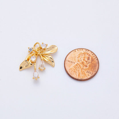 18K Gold Filled 21.5mm Clear CZ Foil Plant Charm | Charms-00339