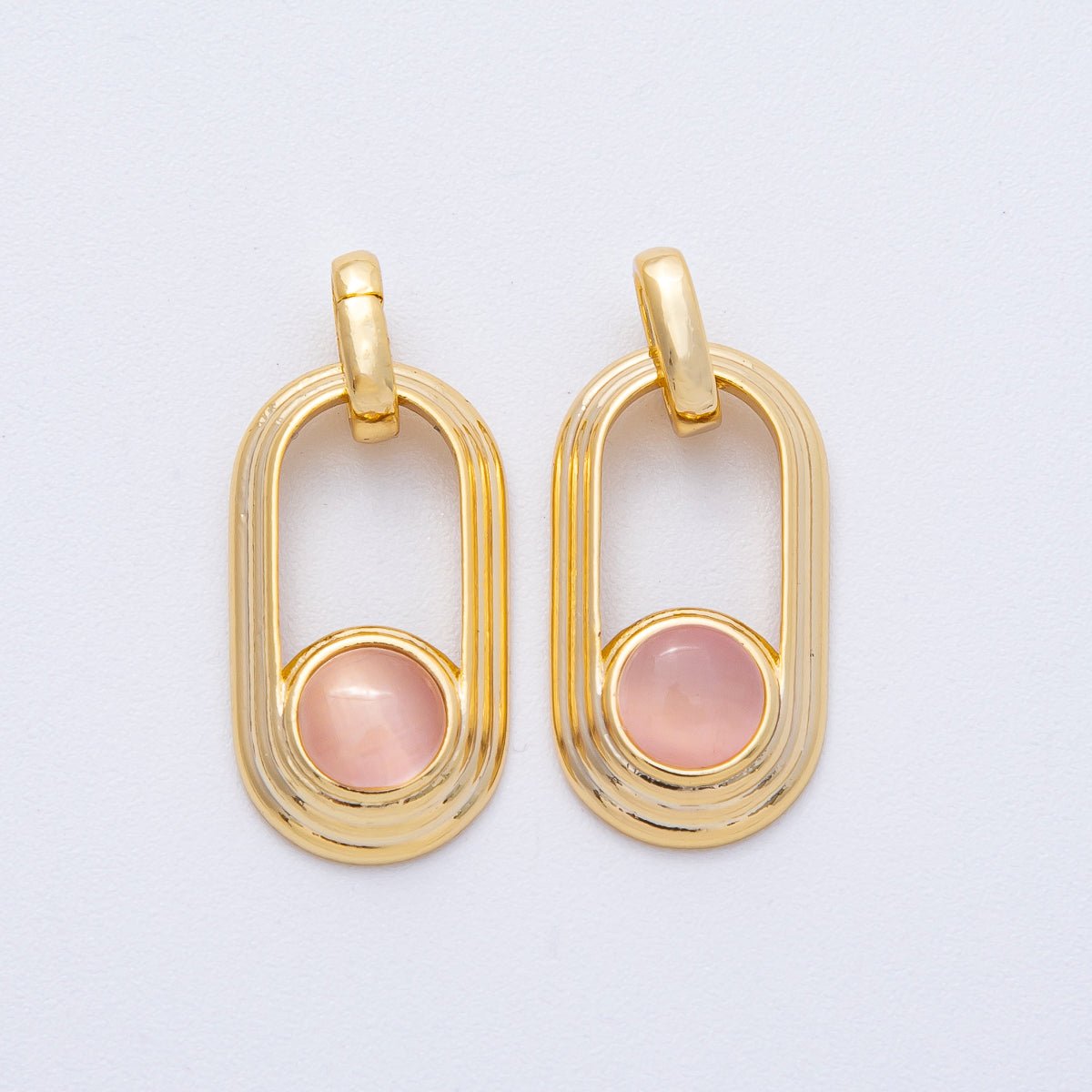 18K Gold Filled 21.5mm Clear, Pink Gemstone Round Open Oblong Pendant | AF1225