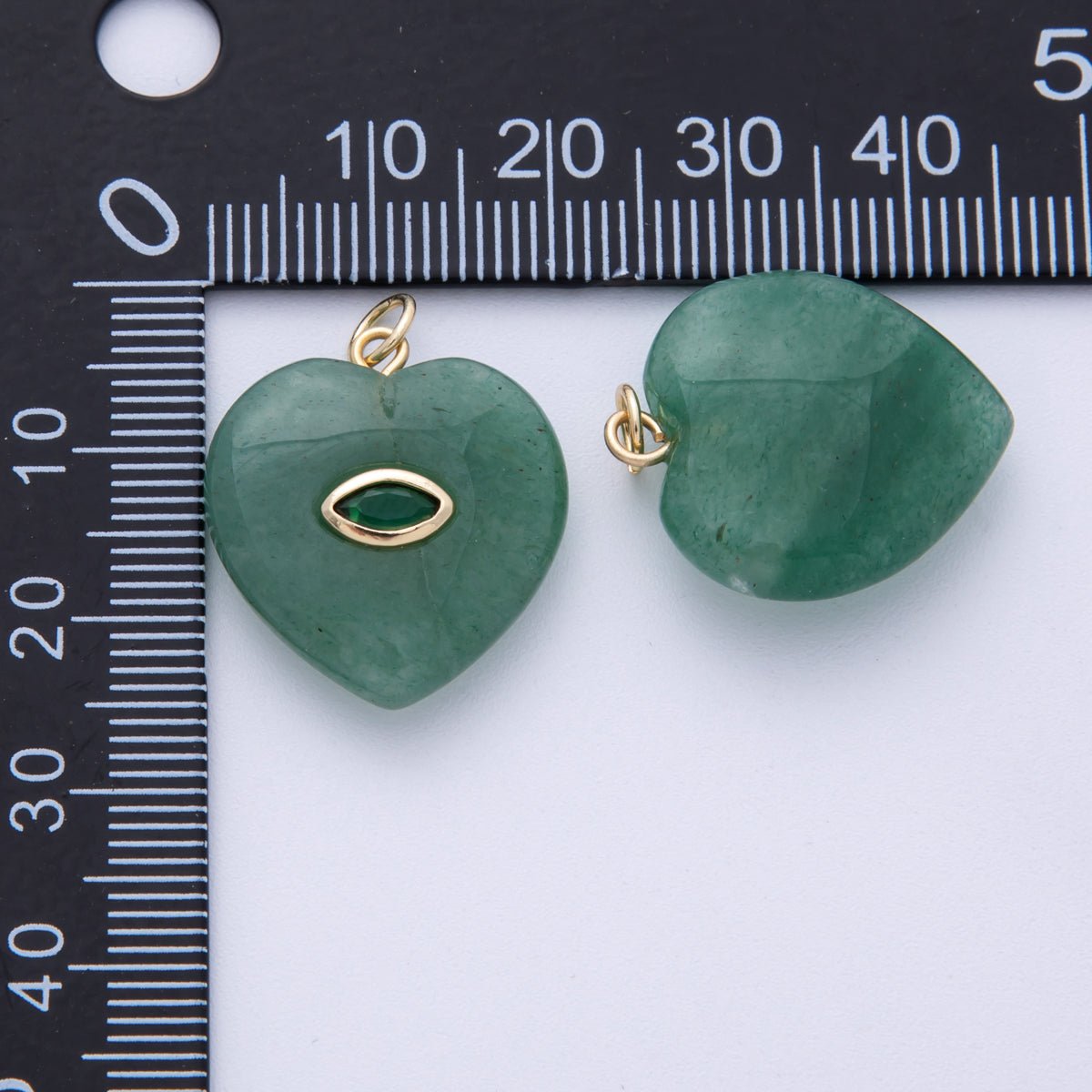 18K Gold Filled 21.5mm Marquise Embedded Rose Quartz, Amethyst, Onyx, Amazonite, Lapis Lazuli, Tiger Eye Heart Charm | AK218 - AK220