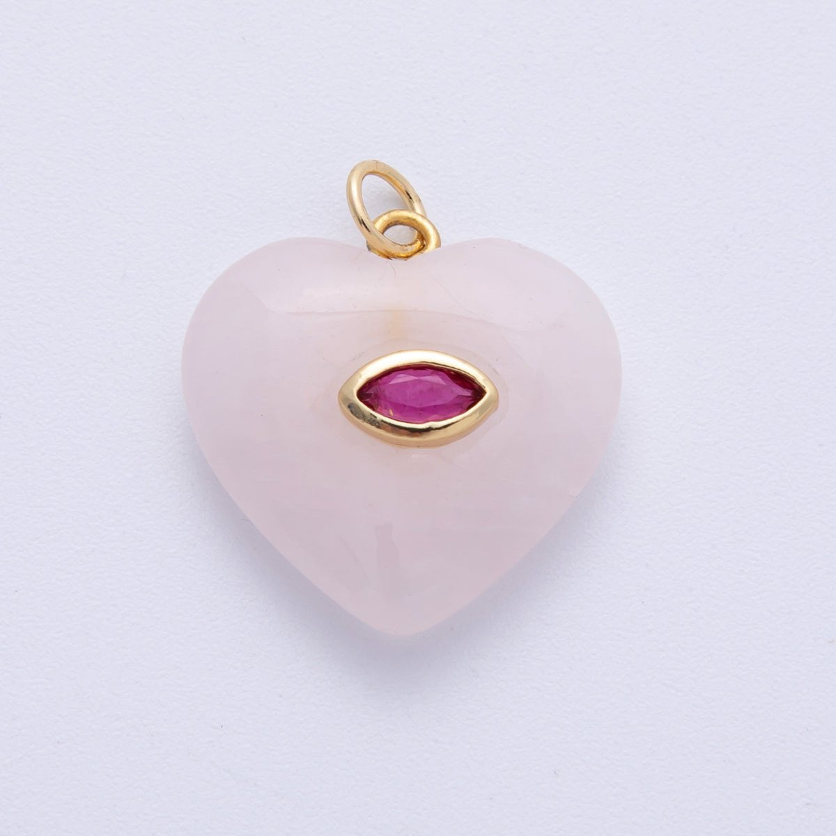 18K Gold Filled 21.5mm Marquise Embedded Rose Quartz, Amethyst, Onyx, Amazonite, Lapis Lazuli, Tiger Eye Heart Charm | AK218 - AK220