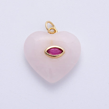 18K Gold Filled 21.5mm Marquise Embedded Rose Quartz, Amethyst, Onyx, Amazonite, Lapis Lazuli, Tiger Eye Heart Charm | AK218 - AK220