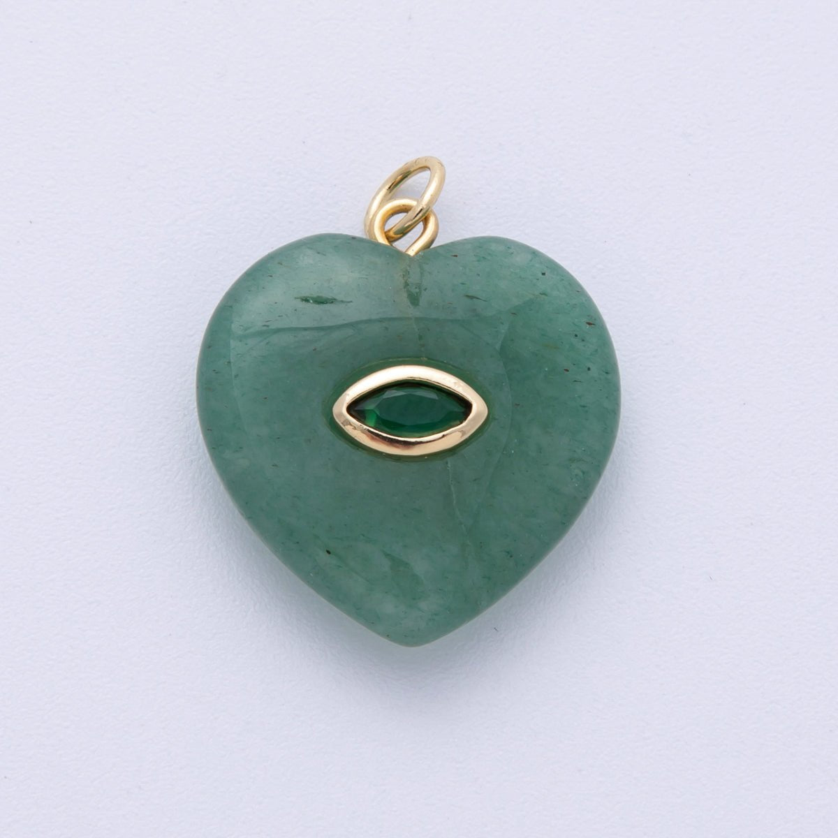 18K Gold Filled 21.5mm Marquise Embedded Rose Quartz, Amethyst, Onyx, Amazonite, Lapis Lazuli, Tiger Eye Heart Charm | AK218 - AK220
