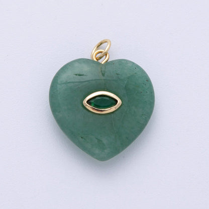 18K Gold Filled 21.5mm Marquise Embedded Rose Quartz, Amethyst, Onyx, Amazonite, Lapis Lazuli, Tiger Eye Heart Charm | AK218 - AK220