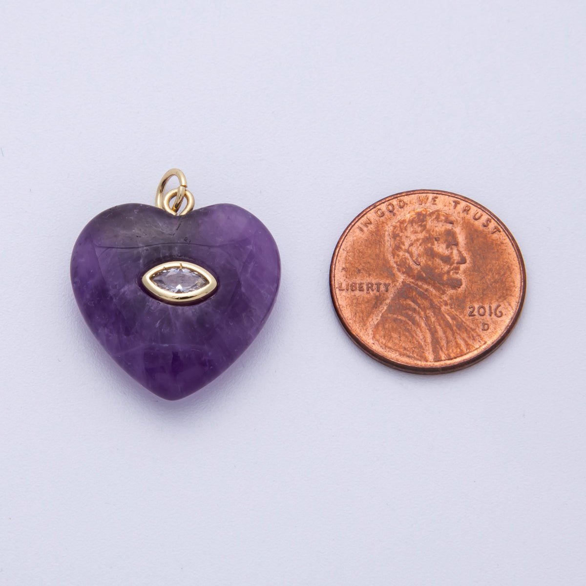 18K Gold Filled 21.5mm Marquise Embedded Rose Quartz, Amethyst, Onyx, Amazonite, Lapis Lazuli, Tiger Eye Heart Charm | AK218 - AK220