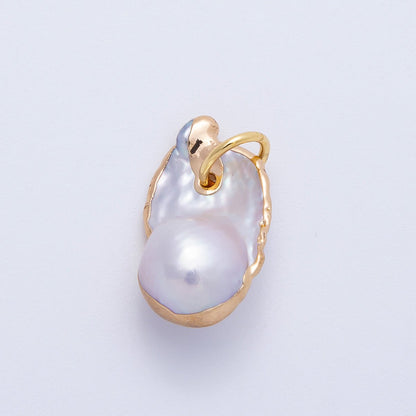 18K Gold Filled 21mm Baroque Freshwater Pearl Round Charm | Charms-00640