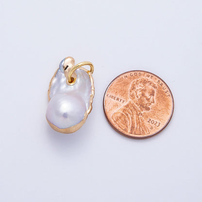 18K Gold Filled 21mm Baroque Freshwater Pearl Round Charm | Charms-00640