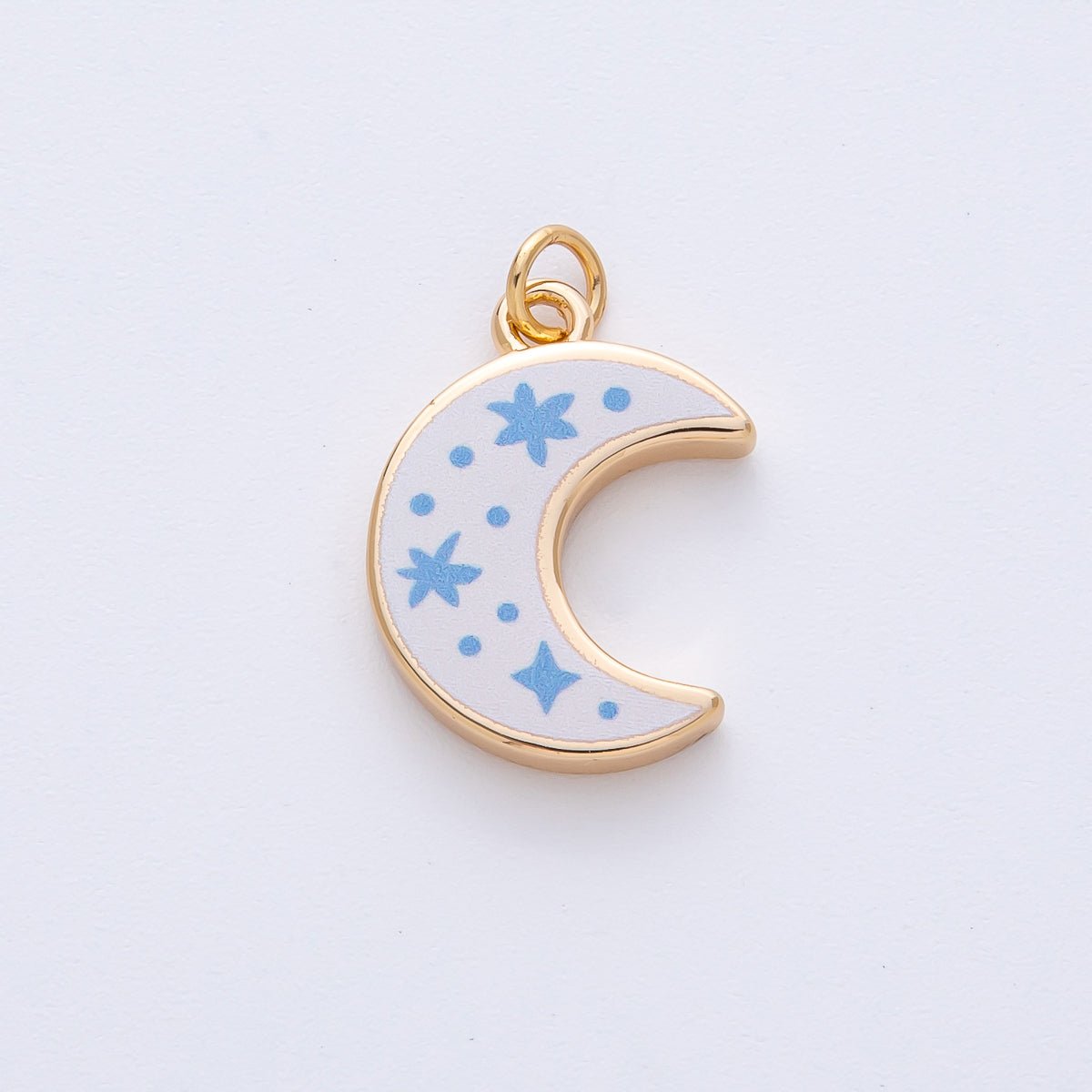 18K Gold Filled 21mm Blue Enamel Crescent Moon Celestial Charm | AF1612