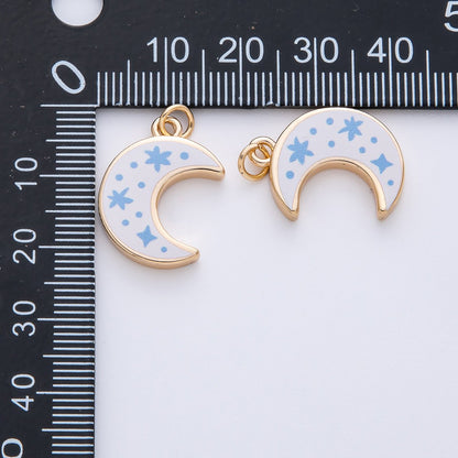 18K Gold Filled 21mm Blue Enamel Crescent Moon Celestial Charm | AF1612