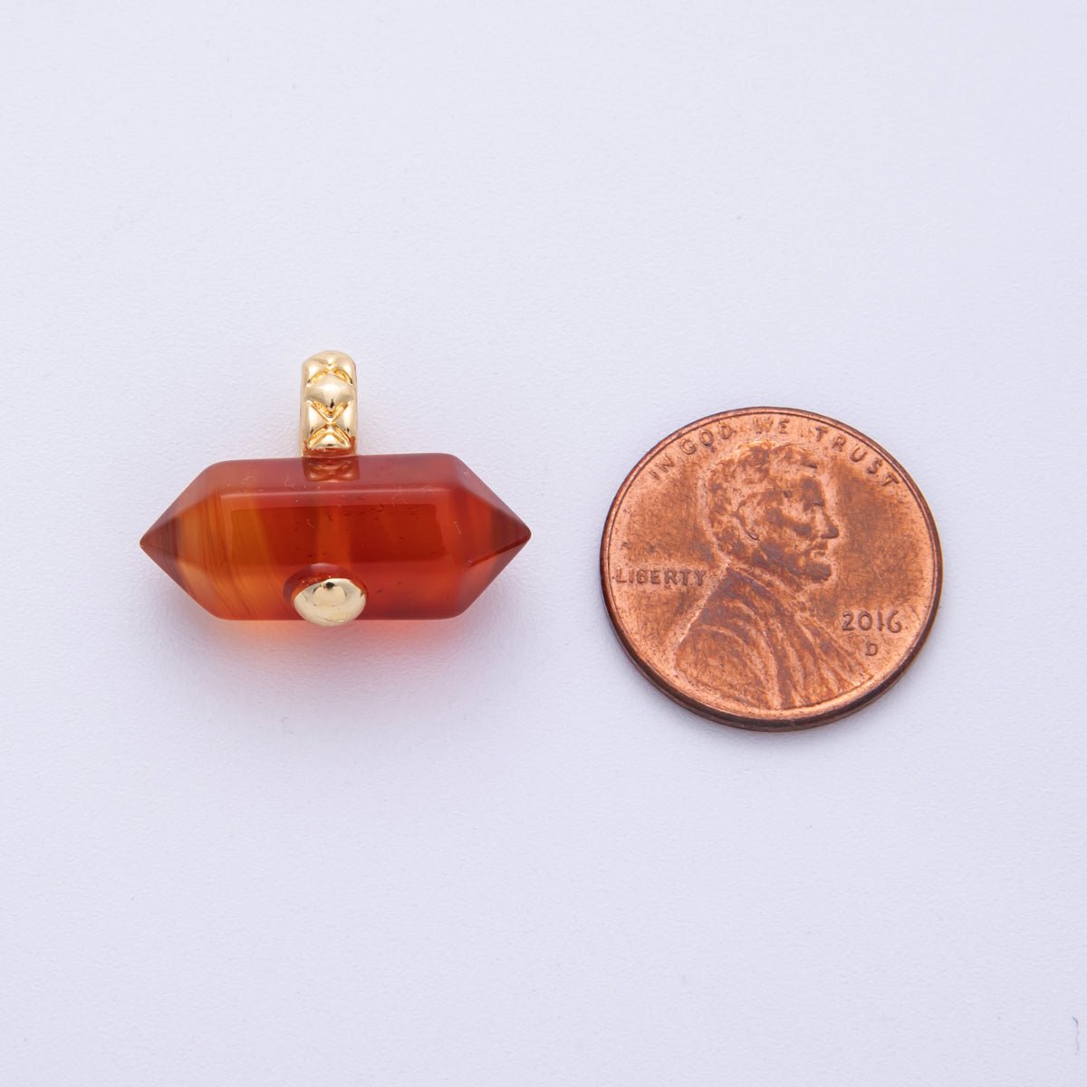 18k Gold Filled 21mm Carnelian Hexagonal Point Natural Gemstone Charm Pendant | AK-217