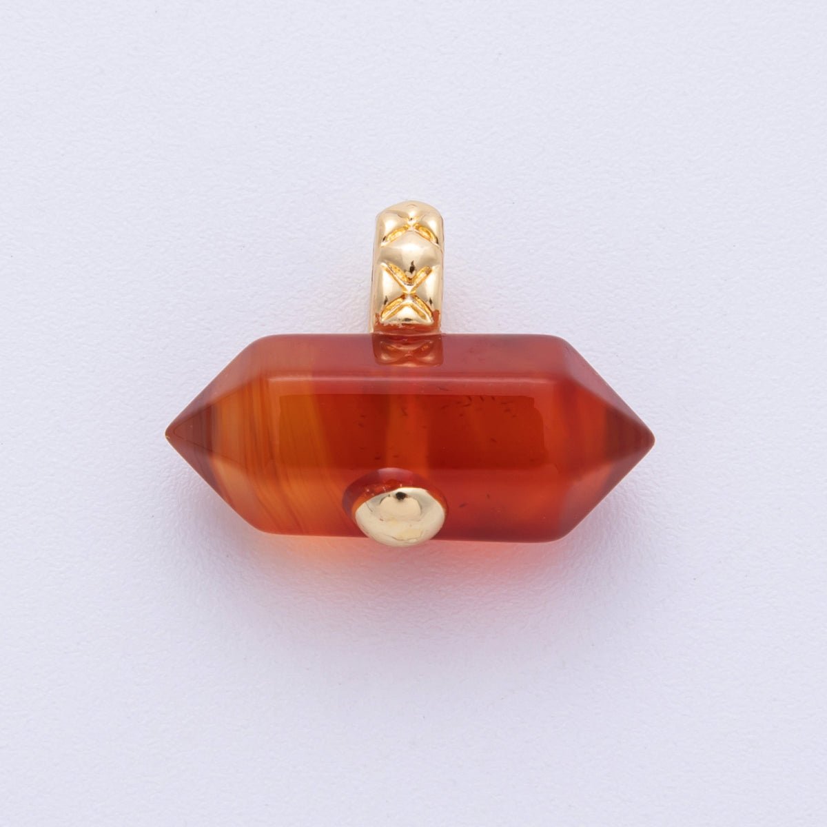 18k Gold Filled 21mm Carnelian Hexagonal Point Natural Gemstone Charm Pendant | AK-217