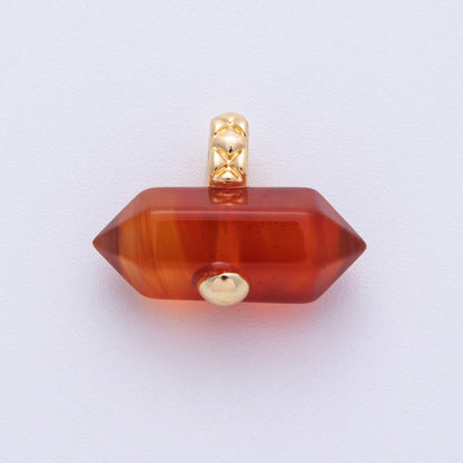 18k Gold Filled 21mm Carnelian Hexagonal Point Natural Gemstone Charm Pendant | AK-217