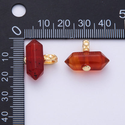 18k Gold Filled 21mm Carnelian Hexagonal Point Natural Gemstone Charm Pendant | AK-217