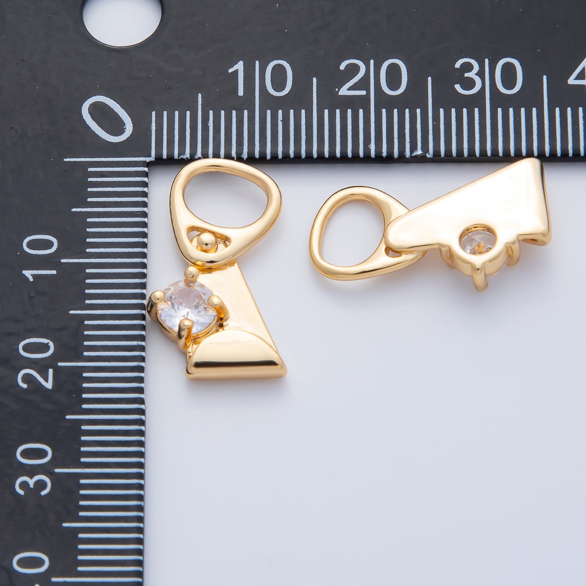 18K Gold Filled 21mm Clear CZ Abstract Geometric Soda Tab Pendant | Charms-00336 Charms-00337