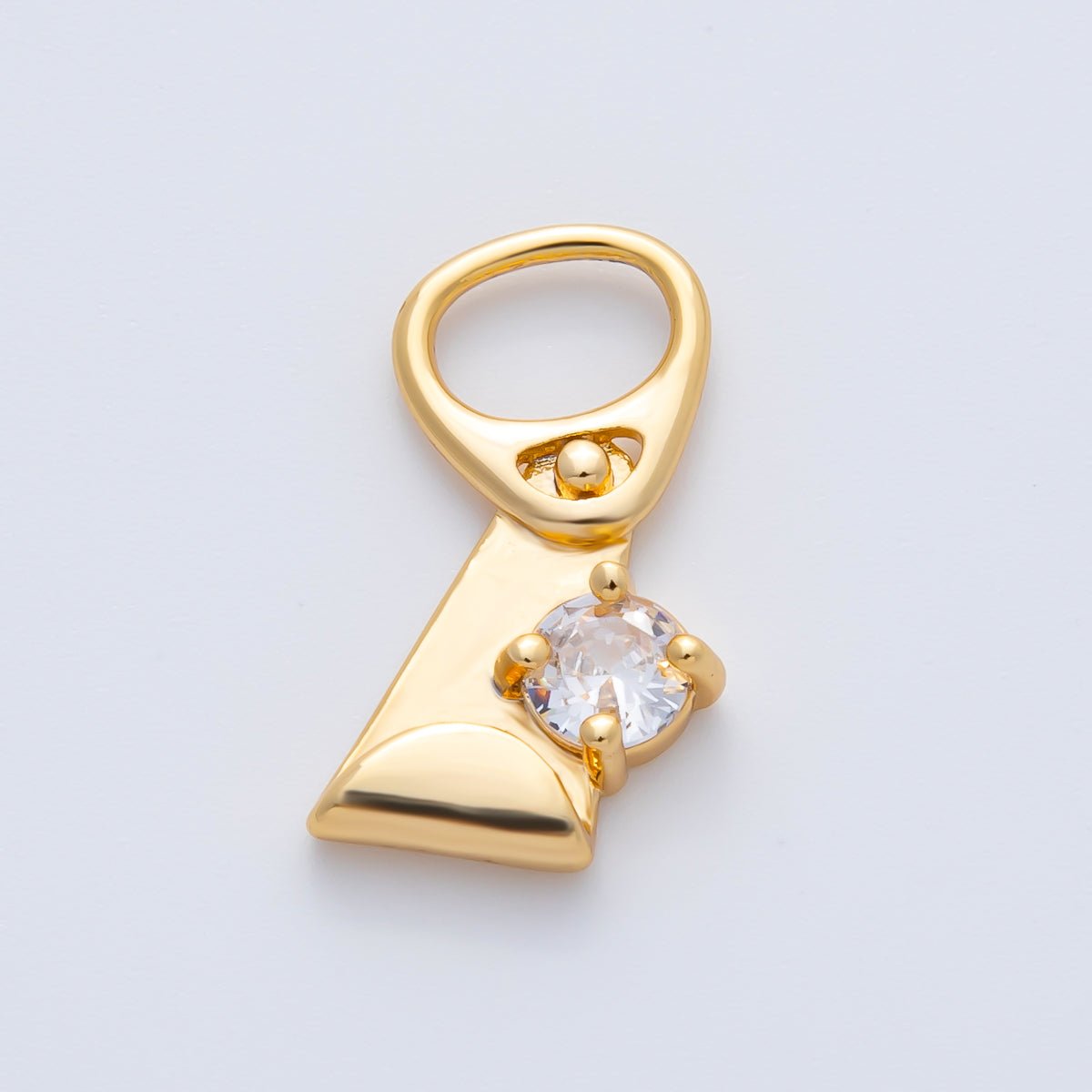 18K Gold Filled 21mm Clear CZ Abstract Geometric Soda Tab Pendant | Charms-00336 Charms-00337