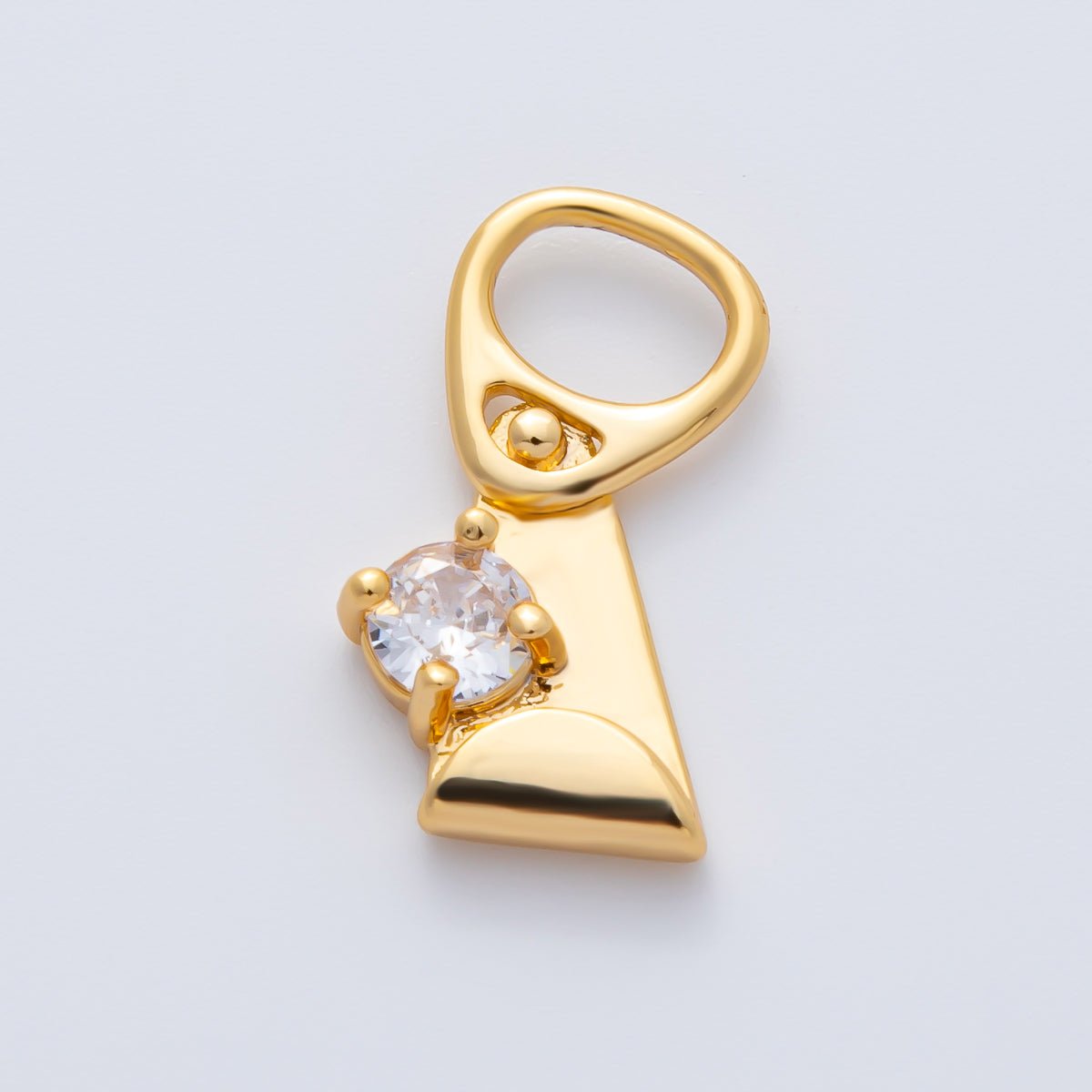 18K Gold Filled 21mm Clear CZ Abstract Geometric Soda Tab Pendant | Charms-00336 Charms-00337