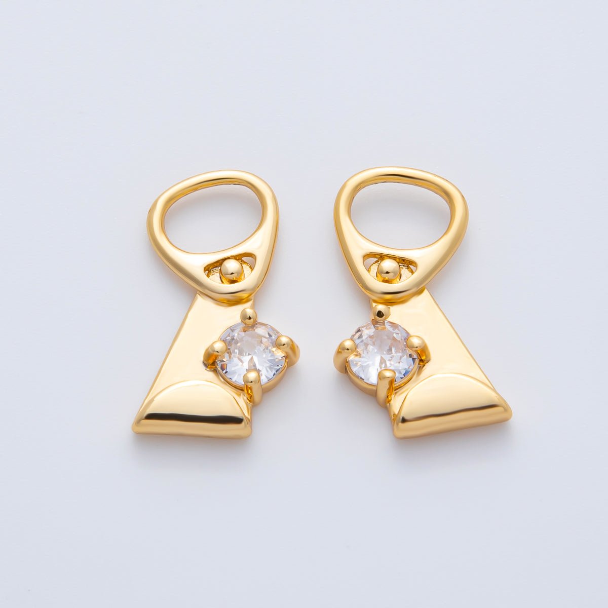 18K Gold Filled 21mm Clear CZ Abstract Geometric Soda Tab Pendant | Charms-00336 Charms-00337