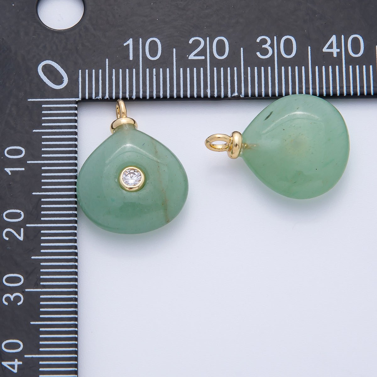 18K Gold Filled 21mm Clear CZ Green Aventurine Gemstone Charm | AF1392
