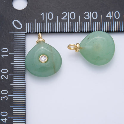 18K Gold Filled 21mm Clear CZ Green Aventurine Gemstone Charm | AF1392