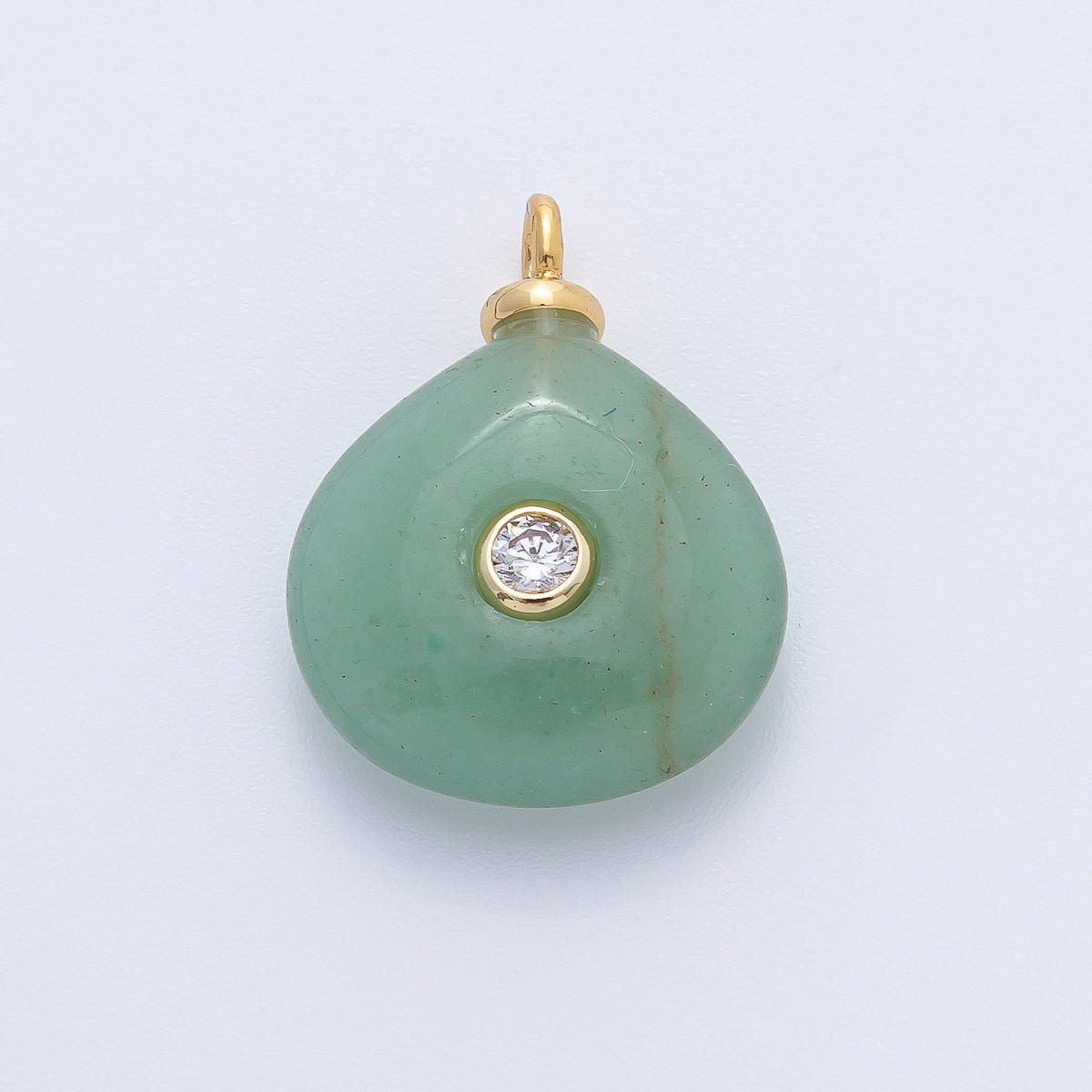 18K Gold Filled 21mm Clear CZ Green Aventurine Gemstone Charm | AF1392