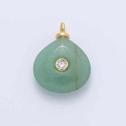 18K Gold Filled 21mm Clear CZ Green Aventurine Gemstone Charm | AF1392