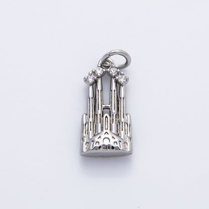 18K Gold Filled 21mm CZ Royal Castle Multidimensional 3D Charm in Gold &amp; Silver | AF1353