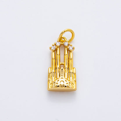 18K Gold Filled 21mm CZ Royal Castle Multidimensional 3D Charm in Gold &amp; Silver | AF1353