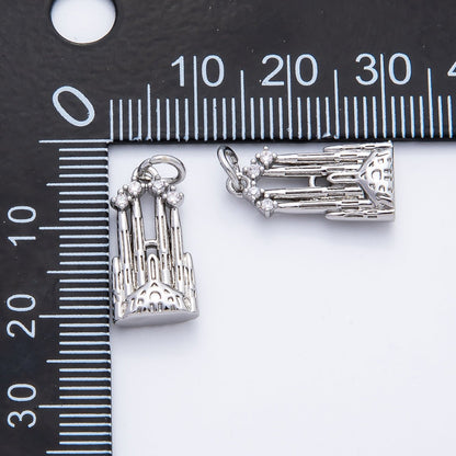 18K Gold Filled 21mm CZ Royal Castle Multidimensional 3D Charm in Gold &amp; Silver | AF1353
