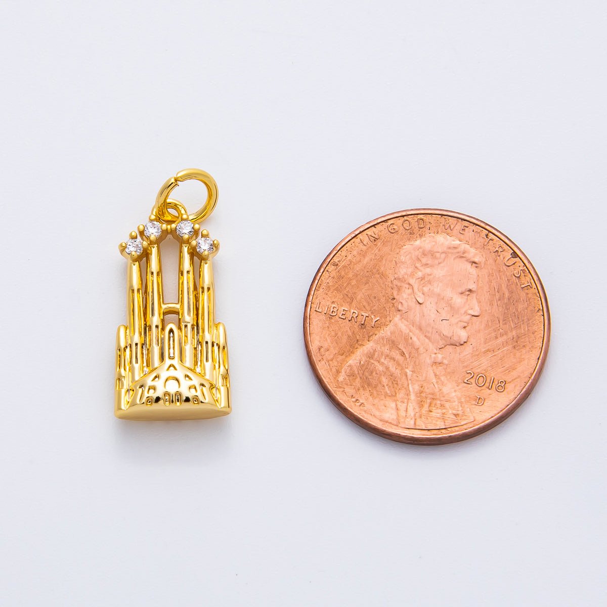 18K Gold Filled 21mm CZ Royal Castle Multidimensional 3D Charm in Gold &amp; Silver | AF1353