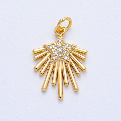 18K Gold Filled 21mm Micro Paved CZ Celestial Shooting Star Charm | Charms-00050