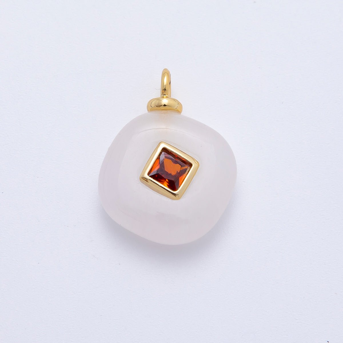 18K Gold Filled 21mm Orange CZ Embedded White Quartz Rhombus Gemstone Charm | AF1319