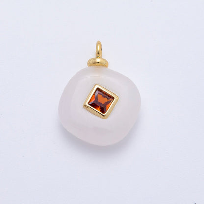 18K Gold Filled 21mm Orange CZ Embedded White Quartz Rhombus Gemstone Charm | AF1319