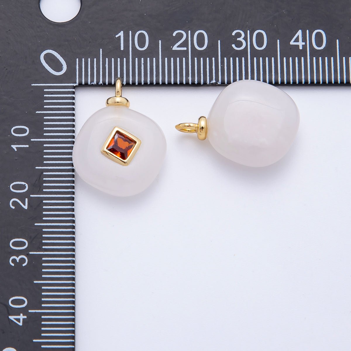 18K Gold Filled 21mm Orange CZ Embedded White Quartz Rhombus Gemstone Charm | AF1319