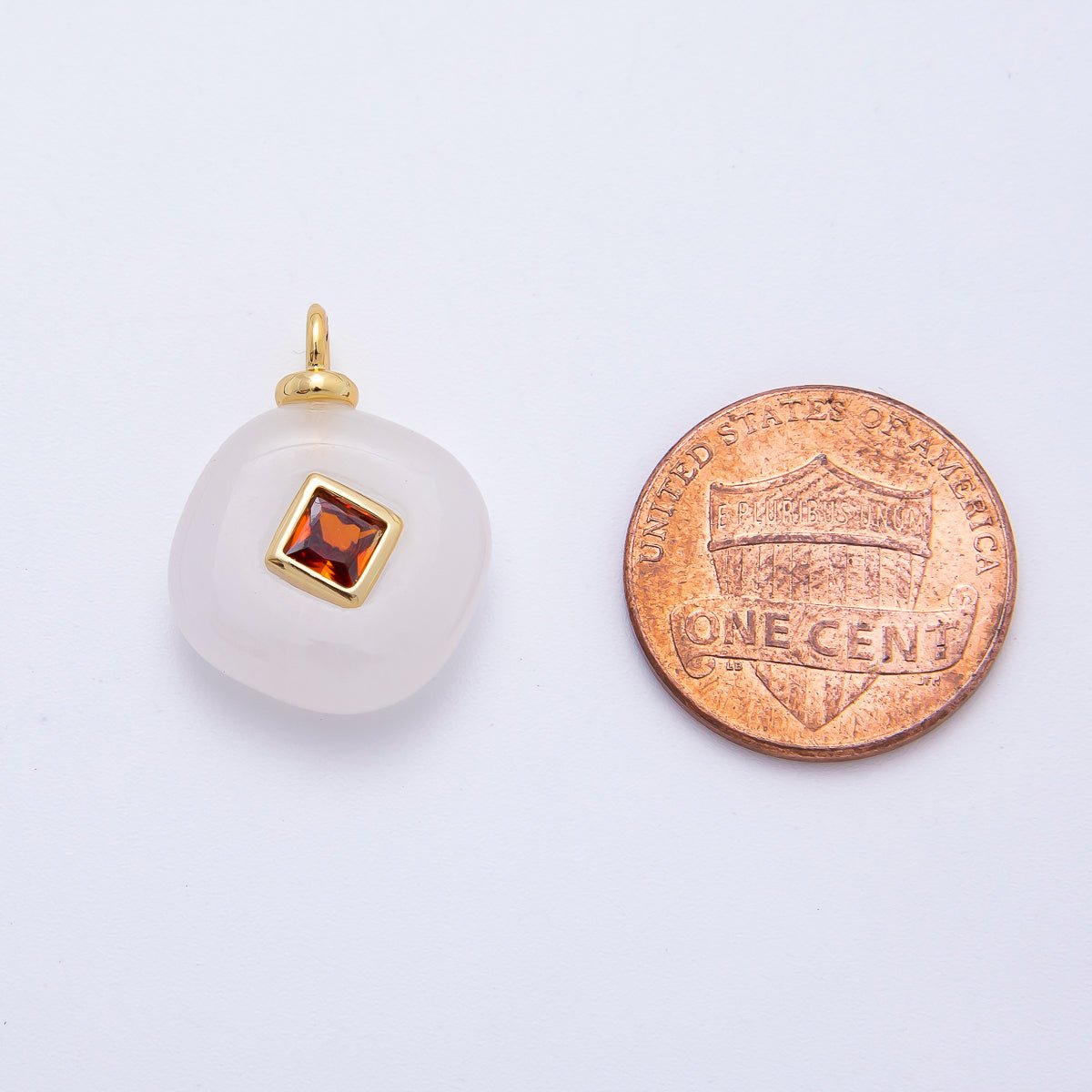 18K Gold Filled 21mm Orange CZ Embedded White Quartz Rhombus Gemstone Charm | AF1319