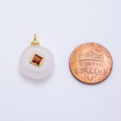 18K Gold Filled 21mm Orange CZ Embedded White Quartz Rhombus Gemstone Charm | AF1319