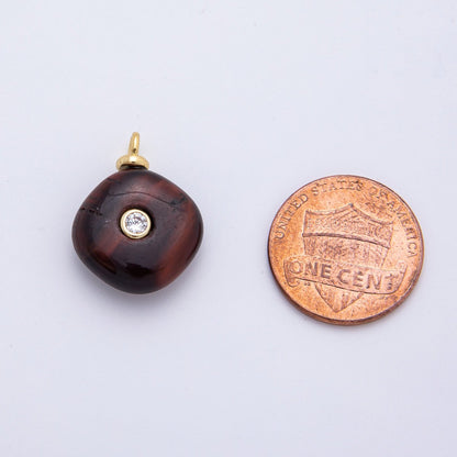 18K Gold Filled 21mm Clear Round CZ Tiger Eye Rhombus Gemstone Charm | AF1318