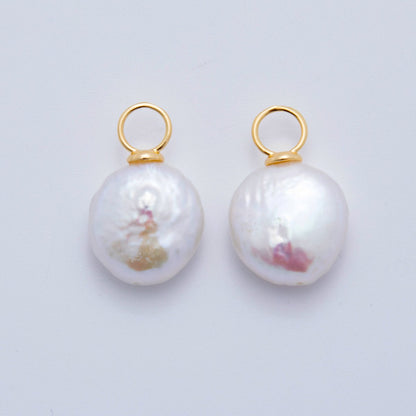 18K Gold Filled 21mm White Freshwater Oval Pearl Charm | AF622