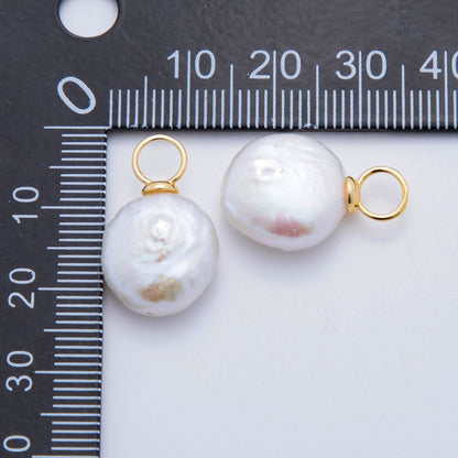 18K Gold Filled 21mm White Freshwater Oval Pearl Charm | AF622