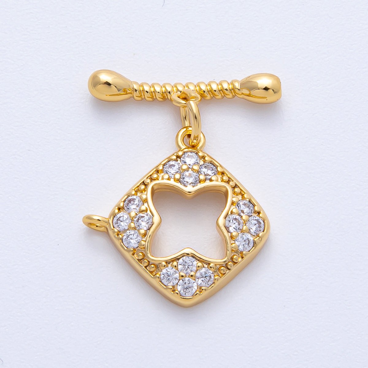 18K Gold Filled 22.3mm Micro Paved CZ Flower Toggle Clasps Findings | Findings-00015